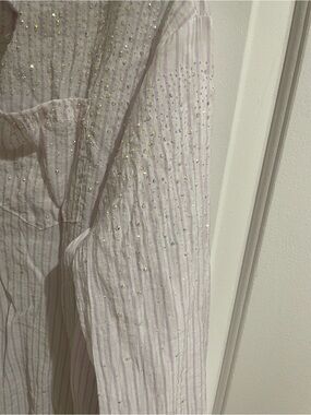 Beaded Light Pink Striped Button-Up Shirt